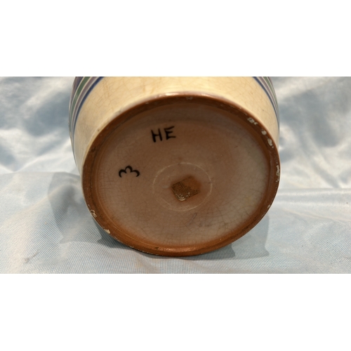 85 - Hand-painted Poole Pottery earthenware vase, bulbous form, decorated with stylised Art Deco floral m... 