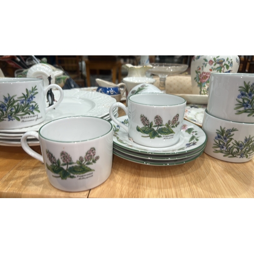 100 - Group of assorted English bone china cups, saucers and side plates by Royal Stafford and Portmeirion... 