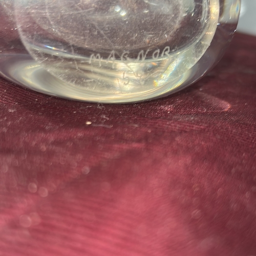 122 - Magnor Glassverk crystal bud vase with asymmetrical rim, wheel-engraved with a flying pheasant among... 