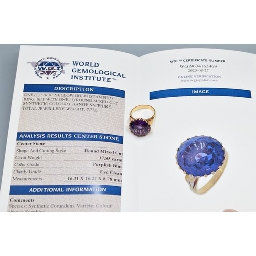5 - Vintage 18ct gold set 17.85 ct synthetic colour change Sapphire comes with a WGI certificate 7.73gra... 