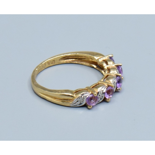 36 - 9ct gold ladies vintage Amethyst and Diamond wave half eternity ring hall marked as Diamond size L, ... 