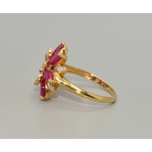 40 - Large Diamond and Ruby ladies fancy statement ring in the shape of a star burst in 9ct gold size P, ... 