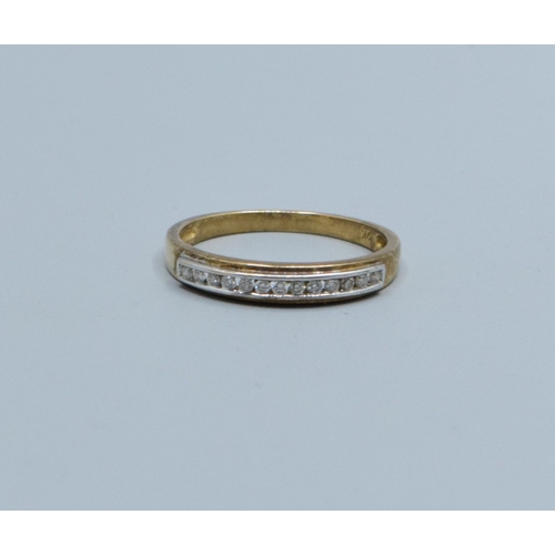 50 - 9ct gold ladies Diamond half eternity row ring size N