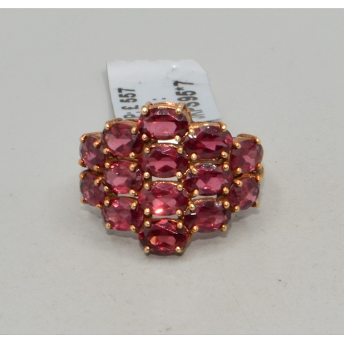 25 - Brand new with Tag ladies 9ct gold Rhodolite Garnet large statement ring size N, 4.6grams (RRP£557)