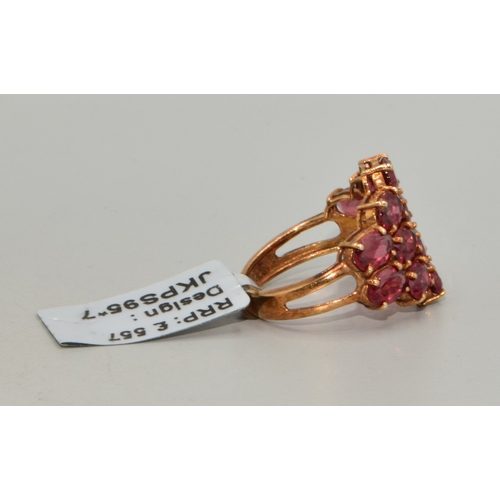 25 - Brand new with Tag ladies 9ct gold Rhodolite Garnet large statement ring size N, 4.6grams (RRP£557)