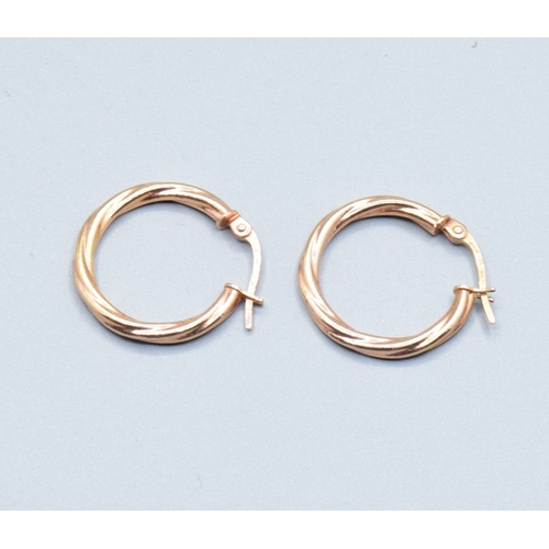 4 - Pair 9ct gold ladies twist hoop earrings 2.0cm drop diameter