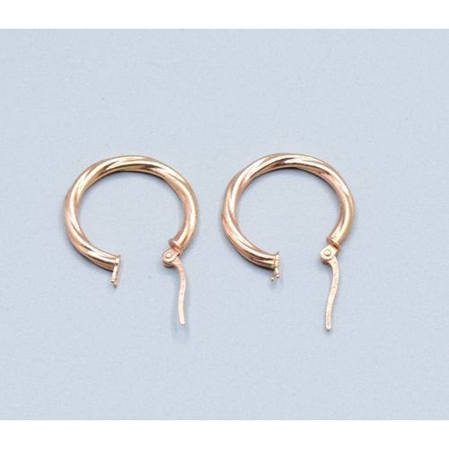 4 - Pair 9ct gold ladies twist hoop earrings 2.0cm drop diameter