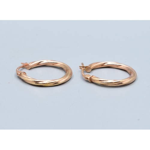 4 - Pair 9ct gold ladies twist hoop earrings 2.0cm drop diameter