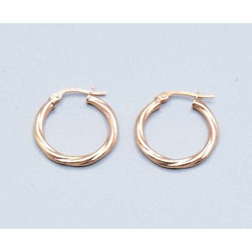 4 - Pair 9ct gold ladies twist hoop earrings 2.0cm drop diameter