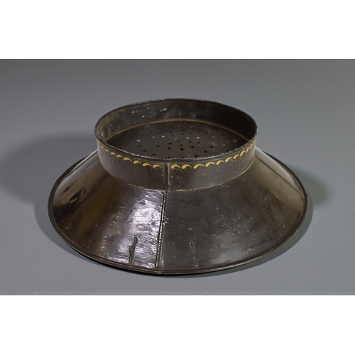 66 - A 19th Century French Toleware strainer / colander.painted bunches of grapes.37.5 x 10.5cm... 