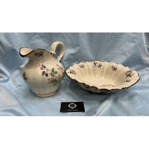 185 - Pair of English Staffordshire ironstone wares comprising a baluster jug and scalloped fluted bowl, c... 