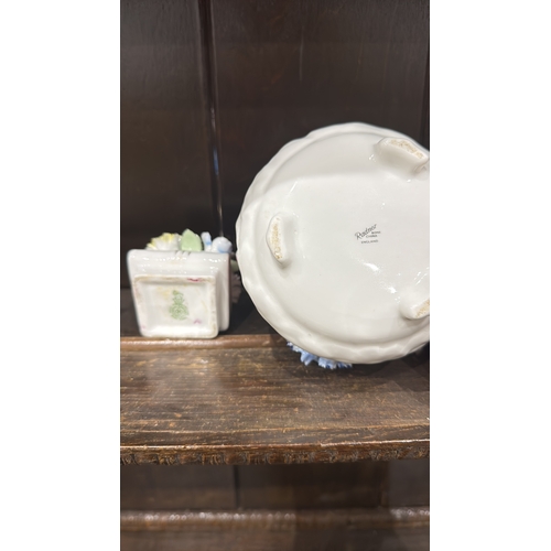 347 - Pair of bone china floral posy arrangements comprising a Radnor round footed bowl and a small square... 
