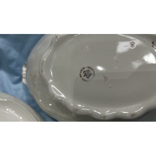 361 - Set of 2 white ironstone tureens with lids, matching ladles and underplate, cobalt-blue and gilt ban... 