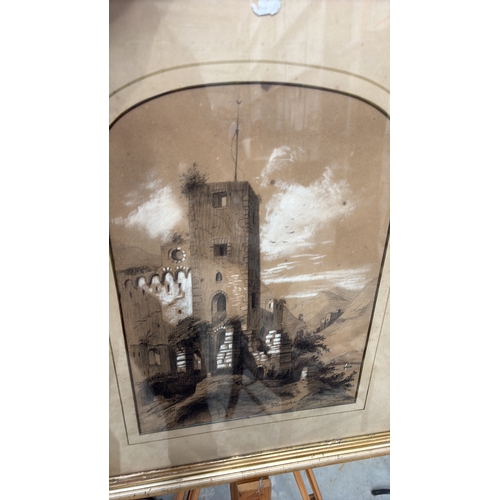 438 - Pair of Russian birch-bark marquetry panels depicting rustic interiors: a girl washing berries besid... 