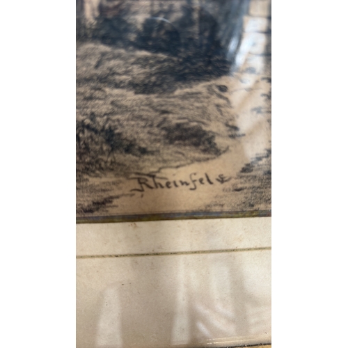 438 - Pair of Russian birch-bark marquetry panels depicting rustic interiors: a girl washing berries besid... 