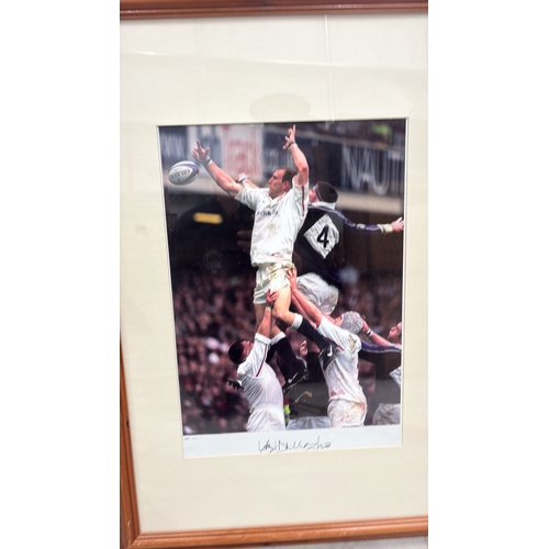 459 - Limited edition colour photograph of England rugby world cup winner Lawrence Dallaglio in an England... 