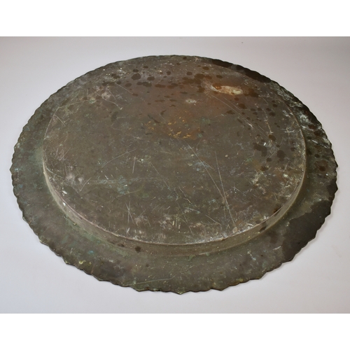 464 - A large Chinese bronzed brass engraved Benares top / tray.Engraved with various animals and flora. l... 