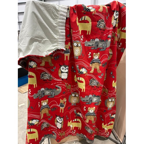 170 - Pair of children’s curtains in Prestigious Textiles “Nature Trail” cotton, red ground printed with w... 