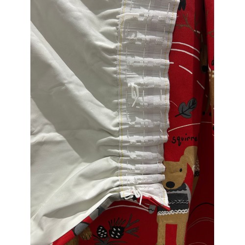 170 - Pair of children’s curtains in Prestigious Textiles “Nature Trail” cotton, red ground printed with w... 