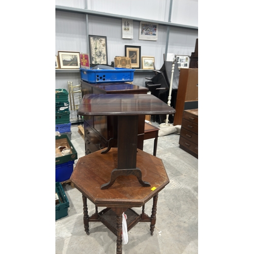 205 - Edwardian mahogany drop-leaf occasional table, rounded rectangular top, single panelled pedestal joi... 