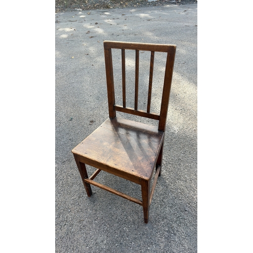 208 - Oak child's chair with rectangular slat back, square seat and stretchered legs, Arts & Crafts style,... 