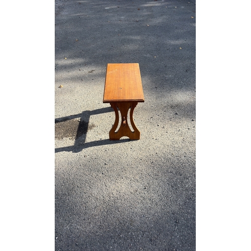 212 - Small rectangular wooden footstool or low side table, trestle-style legs with cut-out detail and cen... 