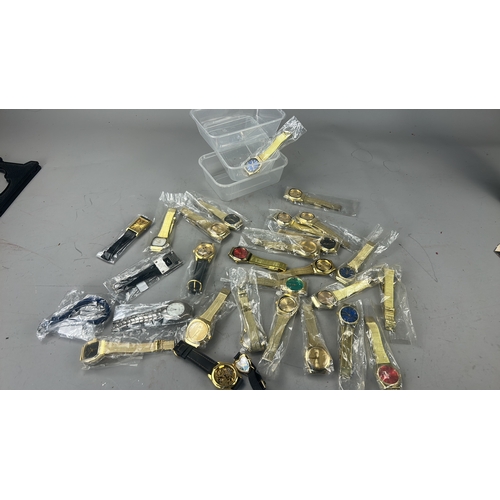 81 - Collection of assorted gold-tone and mixed metal quartz wristwatches with varied dial colours and st... 