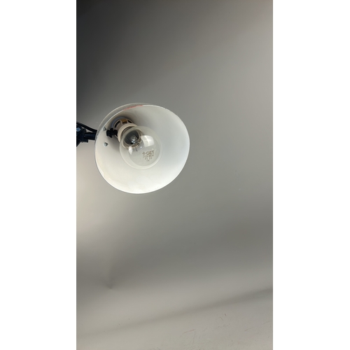 101 - Adjustable articulated metal desk lamp with grey enamel shade, spring-balanced arm and weighted circ... 