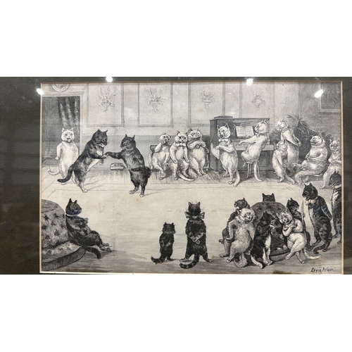 111 - Louis Wain (British, 1860–1939) anthropomorphic cat ballroom scene, printed engraving with plate sig... 