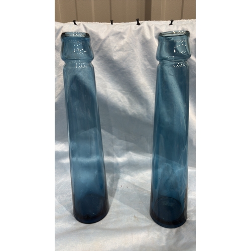 112 - Pair of vintage Maria Karin’s for Ikea tall cylindrical blue glass vases, each with subtly flared ri... 