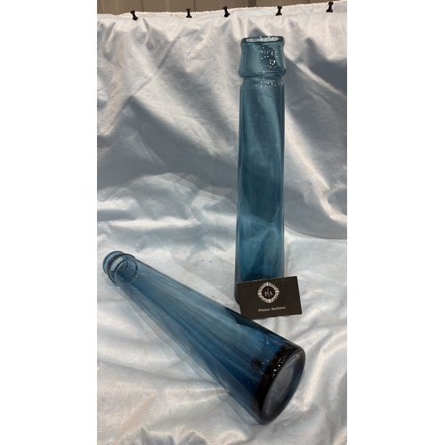 112 - Pair of vintage Maria Karin’s for Ikea tall cylindrical blue glass vases, each with subtly flared ri... 