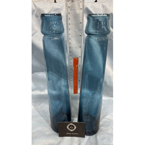 112 - Pair of vintage Maria Karin’s for Ikea tall cylindrical blue glass vases, each with subtly flared ri... 