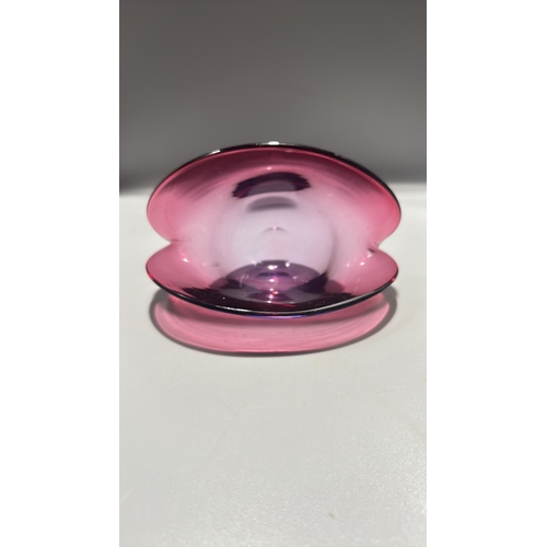 129 - Murano. Poss Archimede Seguso Mid-century clam shell bowl, thick-walled glass shading from cranberry... 