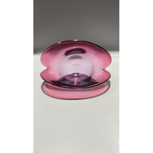 129 - Murano. Poss Archimede Seguso Mid-century clam shell bowl, thick-walled glass shading from cranberry... 