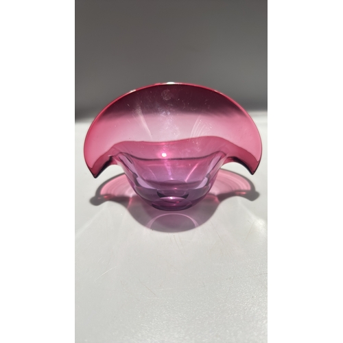 129 - Murano. Poss Archimede Seguso Mid-century clam shell bowl, thick-walled glass shading from cranberry... 