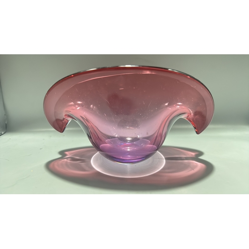 129 - Murano. Poss Archimede Seguso Mid-century clam shell bowl, thick-walled glass shading from cranberry... 
