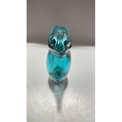 159 - Turquoise sommerso art glass piece comprising a sculptural pitcher with elongated spout and integral... 