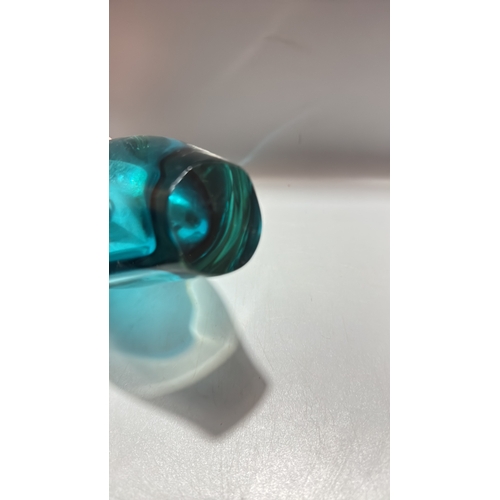 159 - Turquoise sommerso art glass piece comprising a sculptural pitcher with elongated spout and integral... 