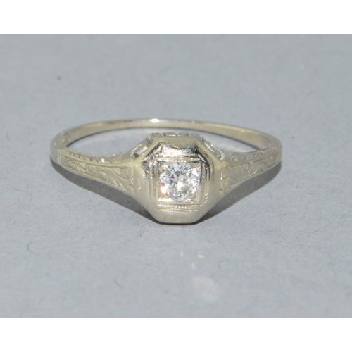 35 - 18ct white gold vintage Diamond solitaire dress ring held in an enclosed design estimated as 20 poin... 