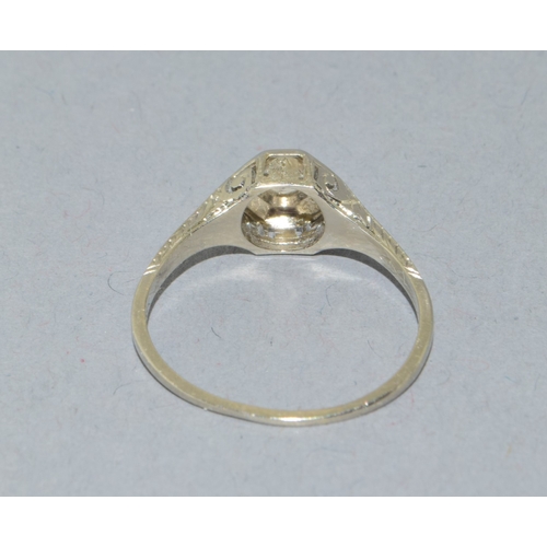 35 - 18ct white gold vintage Diamond solitaire dress ring held in an enclosed design estimated as 20 poin... 
