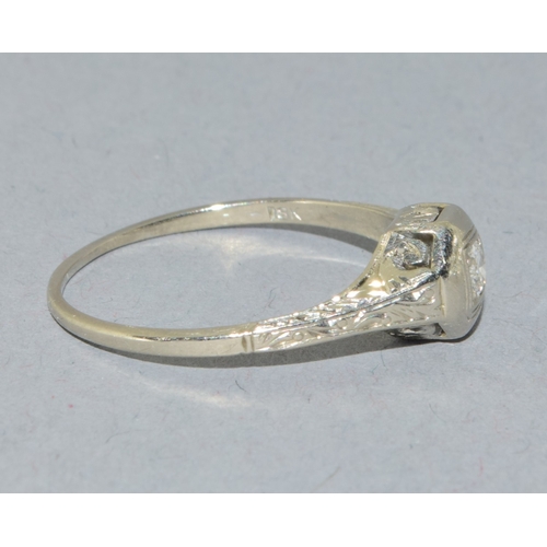 35 - 18ct white gold vintage Diamond solitaire dress ring held in an enclosed design estimated as 20 poin... 