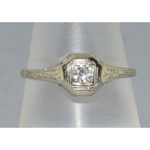 35 - 18ct white gold vintage Diamond solitaire dress ring held in an enclosed design estimated as 20 poin... 