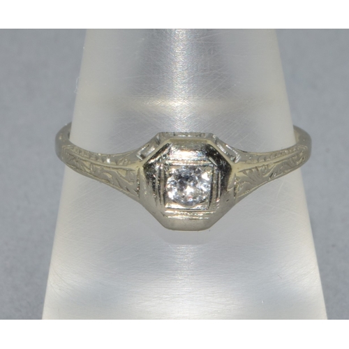 35 - 18ct white gold vintage Diamond solitaire dress ring held in an enclosed design estimated as 20 poin... 