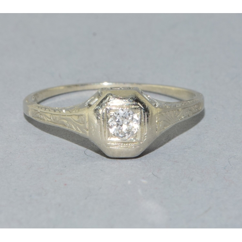 35 - 18ct white gold vintage Diamond solitaire dress ring held in an enclosed design estimated as 20 poin... 