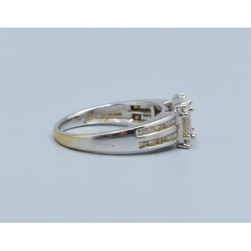 63 - 18ct white gold ladies Diamond fancy statement ring showing both baguette and round cut diamonds wit... 