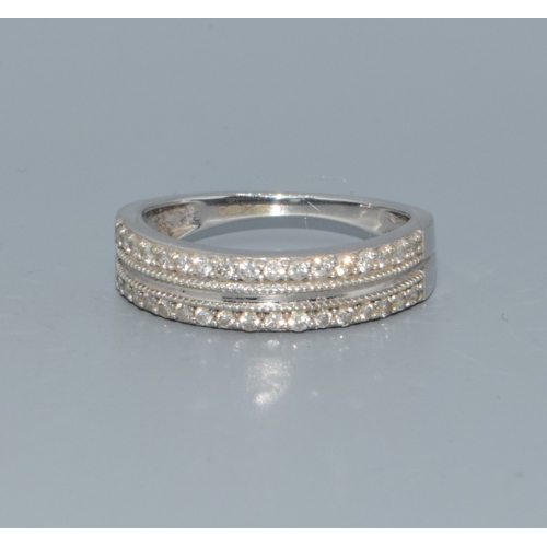 168 - 9ct white gold ladies Diamond twin row half eternity ring hallmarked in the ring as 0.33ct size M