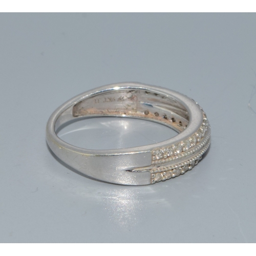 168 - 9ct white gold ladies Diamond twin row half eternity ring hallmarked in the ring as 0.33ct size M