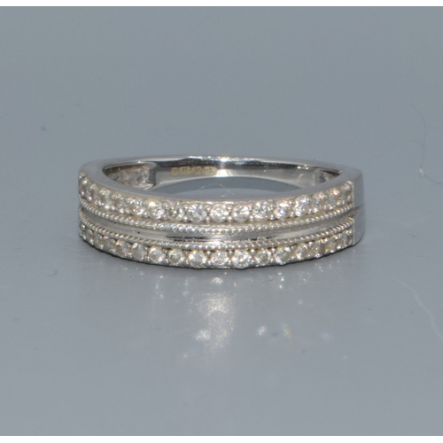 168 - 9ct white gold ladies Diamond twin row half eternity ring hallmarked in the ring as 0.33ct size M