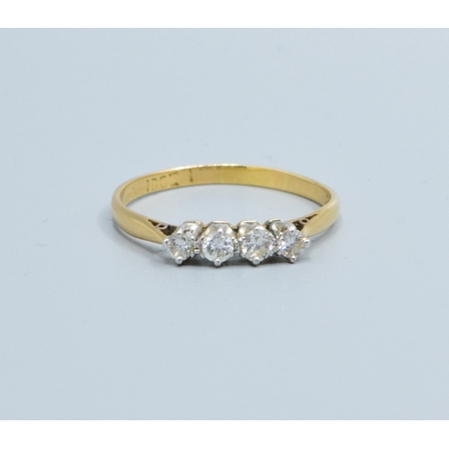 181 - 18ct gold ladies vintage 4 stone Diamond bar ring with nice bright stones estimated diamond value 0.... 