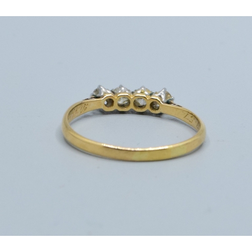 181 - 18ct gold ladies vintage 4 stone Diamond bar ring with nice bright stones estimated diamond value 0.... 